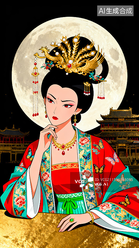 【AI数字艺术】87版红楼梦王熙凤大观园黑金背景图片素材