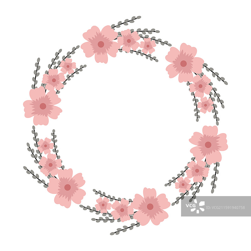 春季花环，柳树与淡粉色花朵图片素材