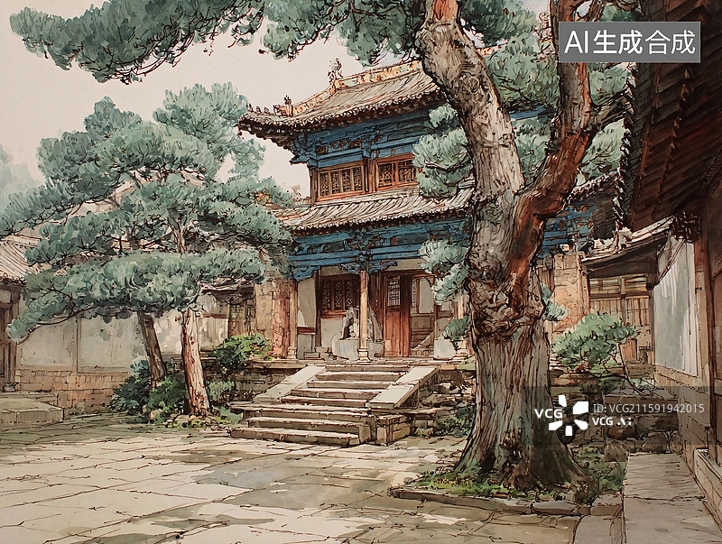 【AI数字艺术】古韵园林庭院深深图片素材