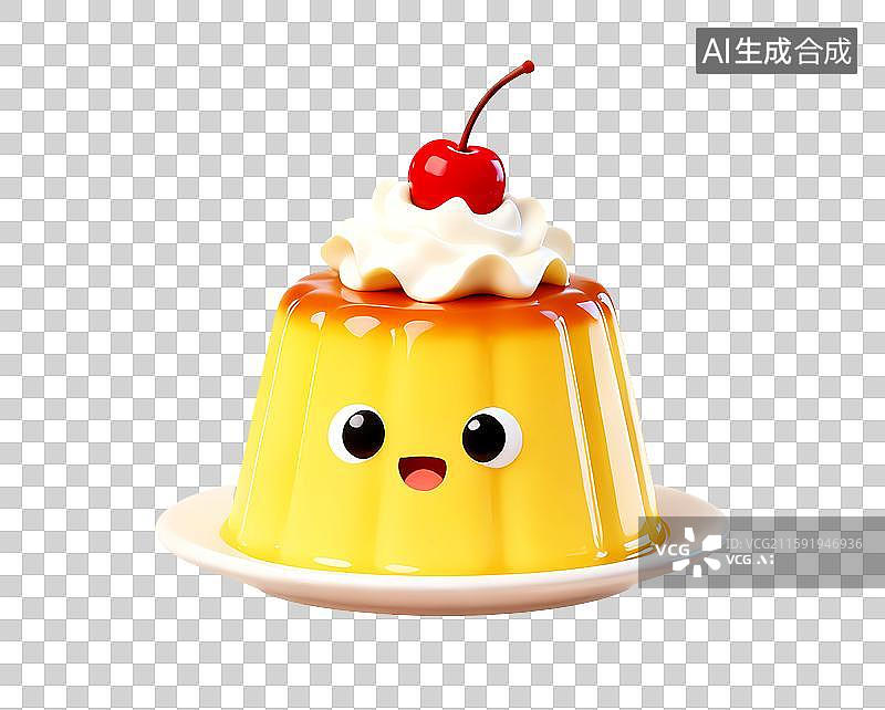 【AI数字艺术】可爱卡通焦糖布丁甜点心下午茶图标图片素材