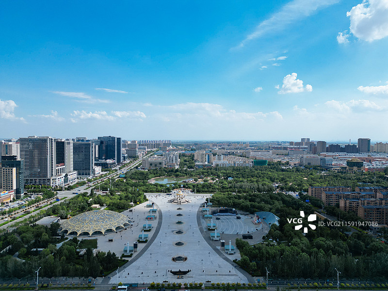 鄂尔多斯 东胜区 体育中心 母亲公园 地标 航拍图片素材