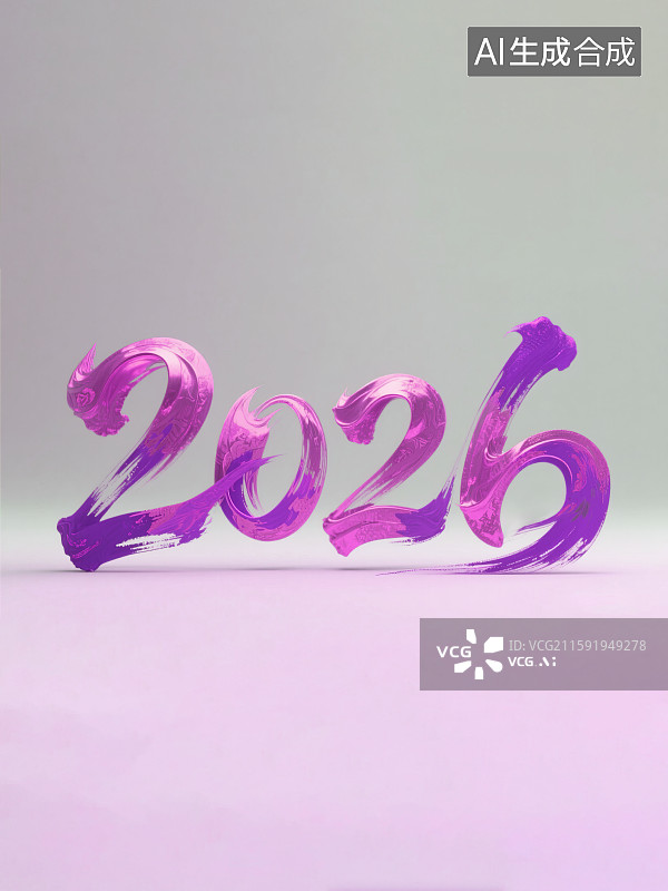 【AI数字艺术】阿拉伯数字2026年新年跨年春节庆典倒计时手写3D三维立体毛笔字潇洒时尚泼墨笔触创意艺术字设计素材图片素材