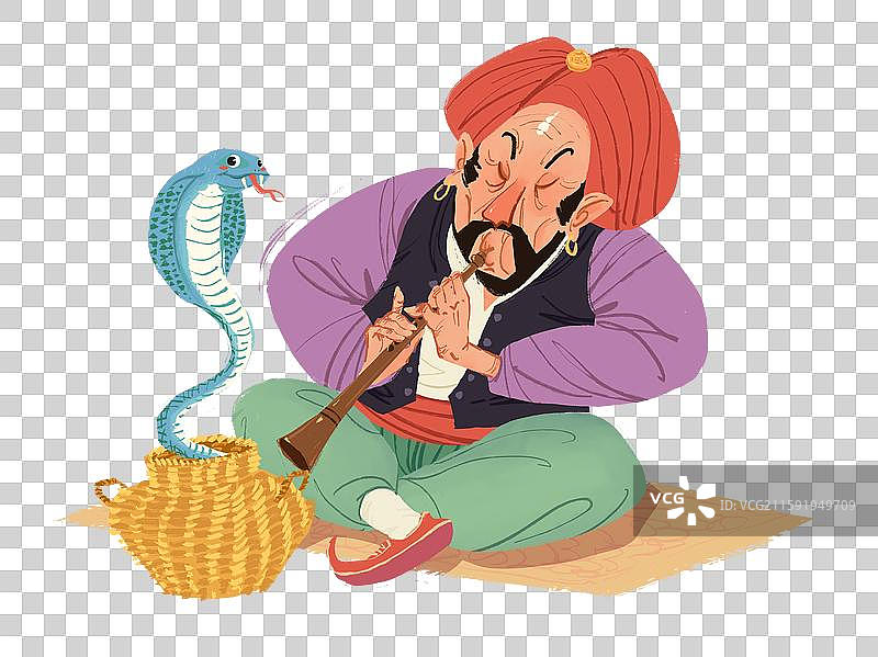印度街头的吹笛耍蛇人童话人物元素图片素材