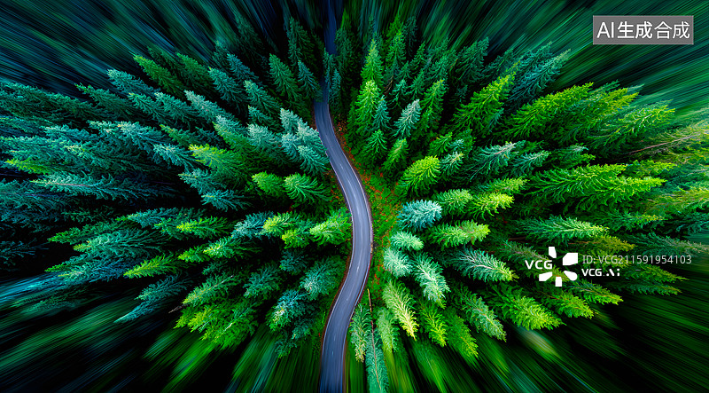【AI数字艺术】森林里一条弯曲的道路图片素材