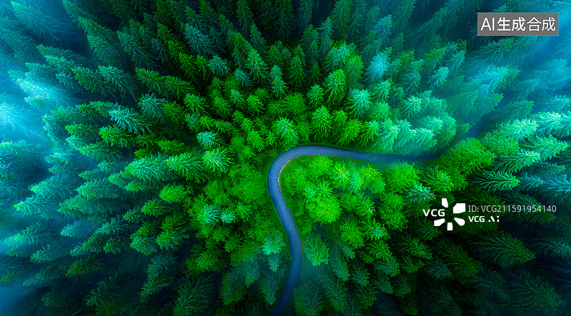 【AI数字艺术】森林里一条弯曲的道路图片素材