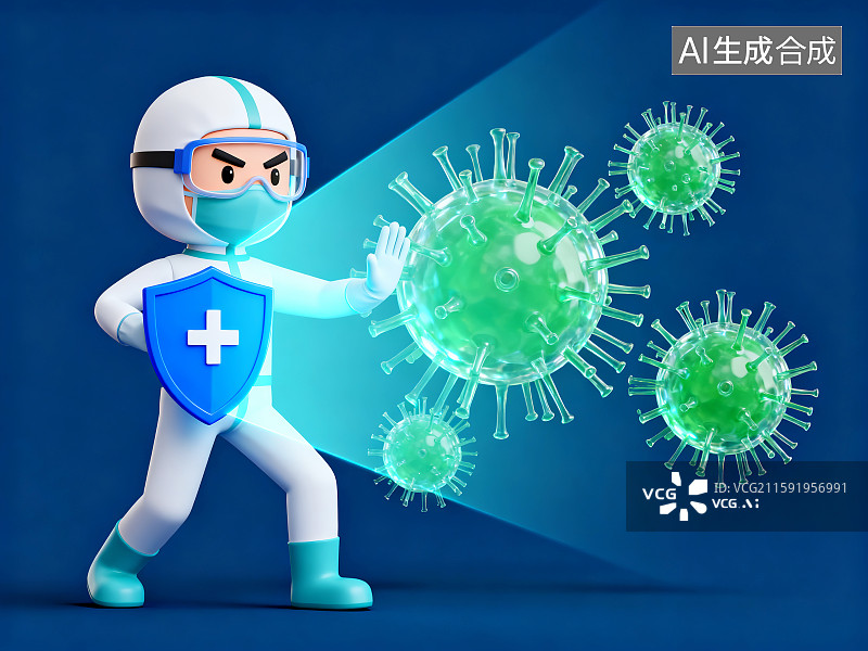 【AI数字艺术】医护人员盾牌抗击病毒图片素材