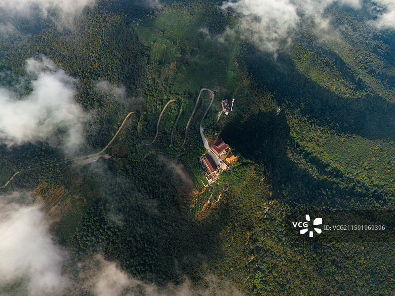 航拍安徽合肥巢湖银屏山景区云海-安徽合肥巢湖图片素材
