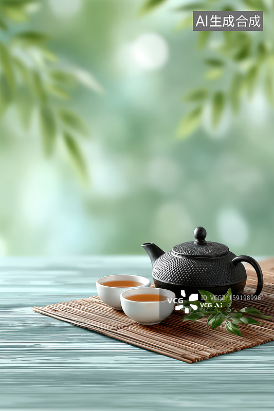 【AI数字艺术】绿茶热气绿植室外休闲场景图片素材