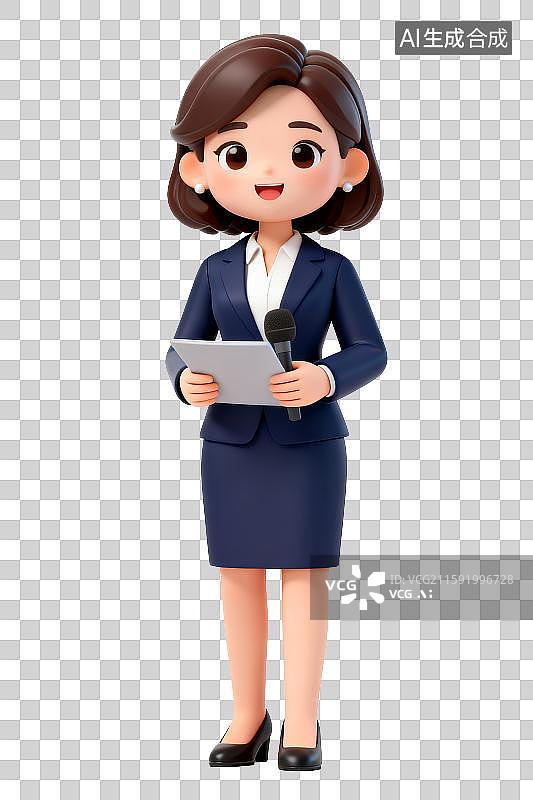 【AI数字艺术】3D免抠元素，一个女主持人图片素材