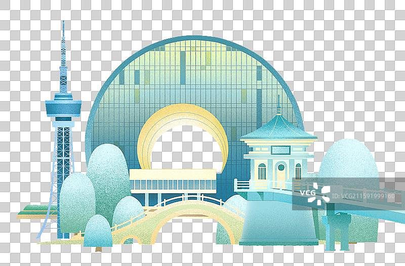 长春地标建筑插画元素图片素材