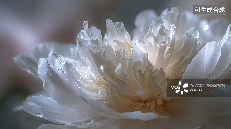 【AI数字艺术】露珠白牡丹微距摄影图片素材