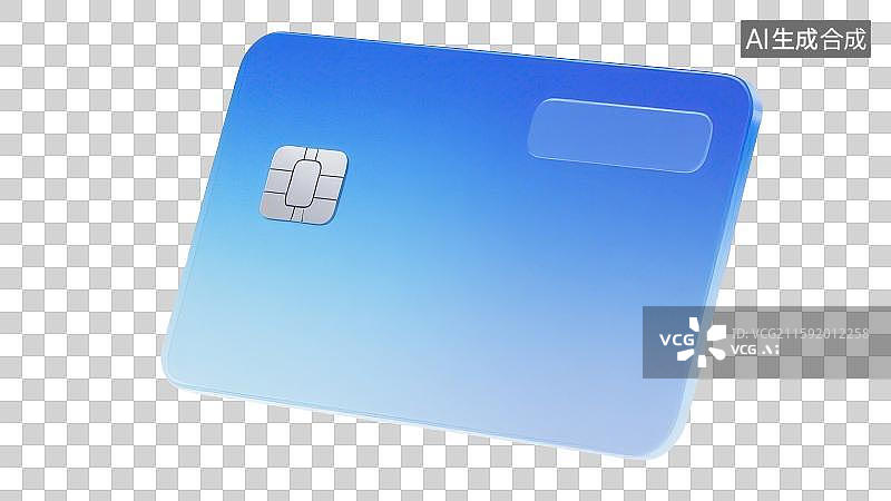 【AI数字艺术】3D渲染免抠图形元素半透明渐变蓝色带有芯片的银行卡信用卡会员卡图片素材