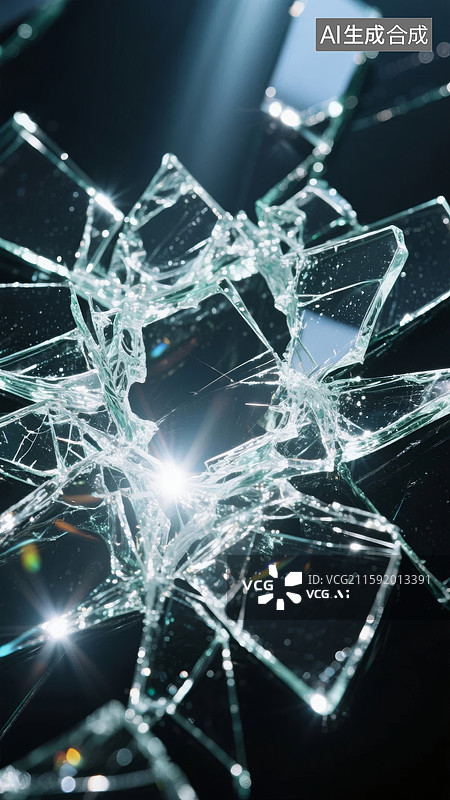 【AI数字艺术】破碎玻璃的裂纹特写图片素材
