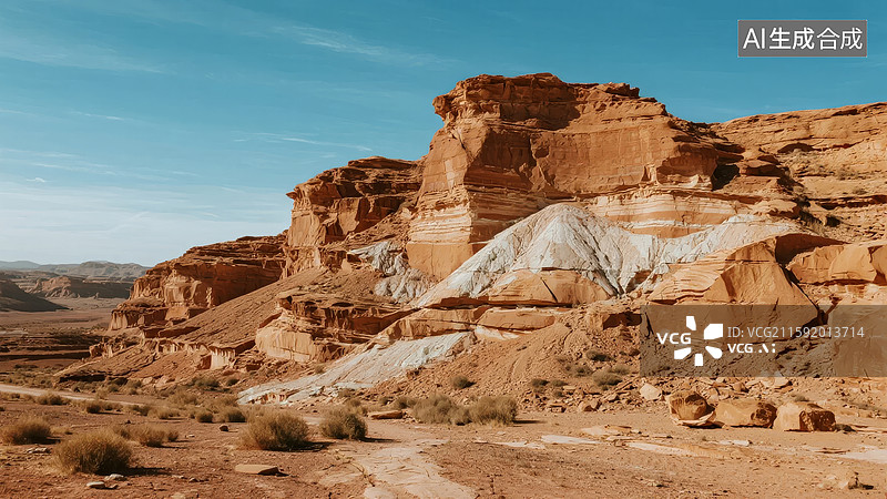 【AI数字艺术】红色岩层沙漠景观图片素材
