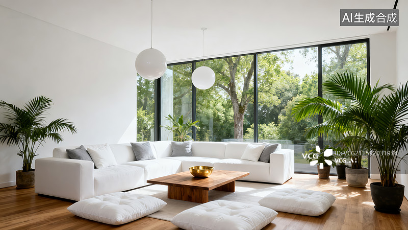 【AI数字艺术】现代简约风格阳光客厅室内场景图片素材
