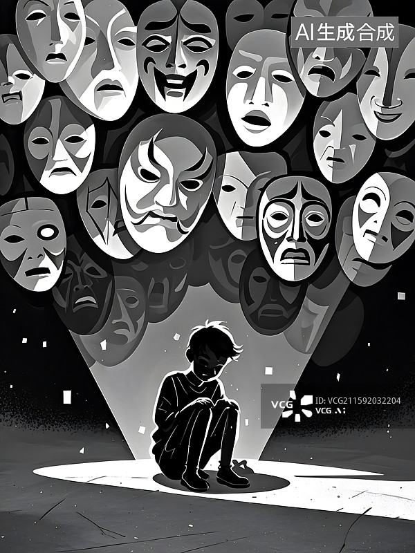 【AI数字艺术】孤独少年与面具图片素材