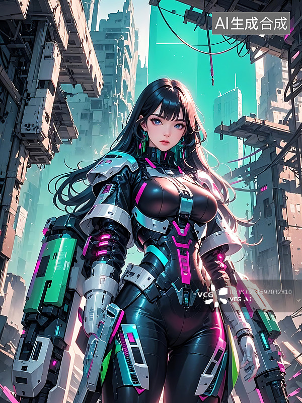 【AI数字艺术】未来都市女战士图片素材