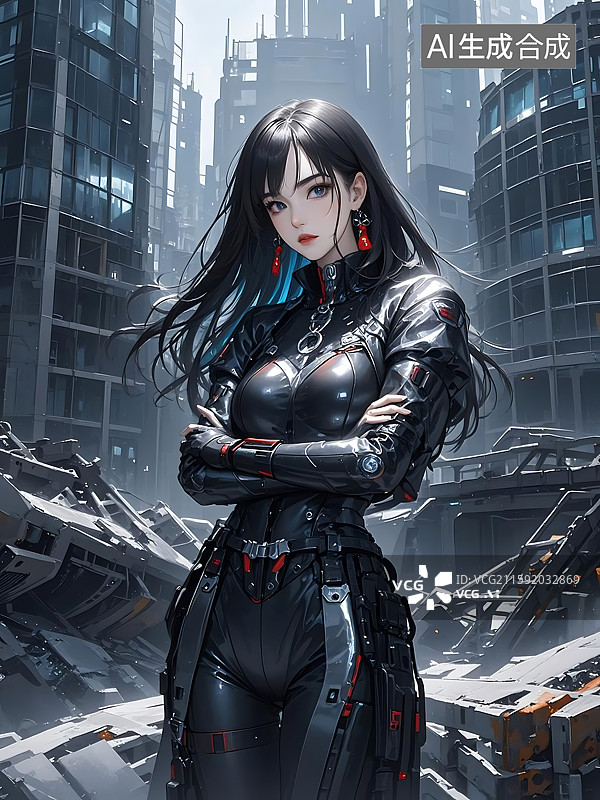 【AI数字艺术】未来都市女战士图片素材