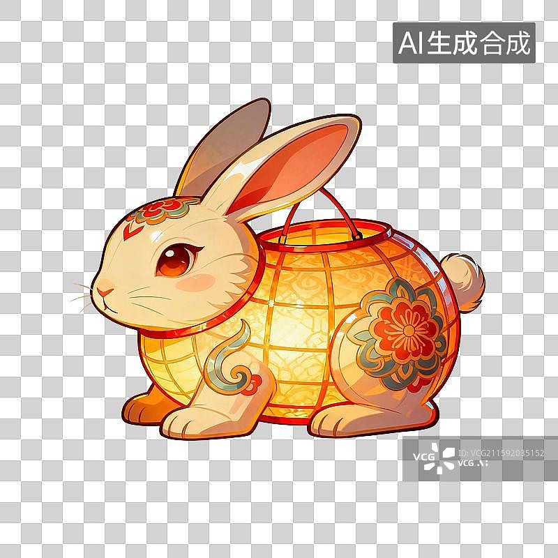 【AI数字艺术】中国风手绘插画，灯笼，兔子灯，中秋节，八月十五，庙会，灯迷，免抠元素图片素材