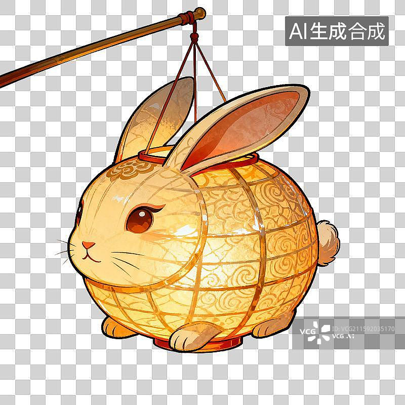 【AI数字艺术】中国风手绘插画，灯笼，兔子灯，中秋节，八月十五，庙会，灯迷，免抠元素图片素材