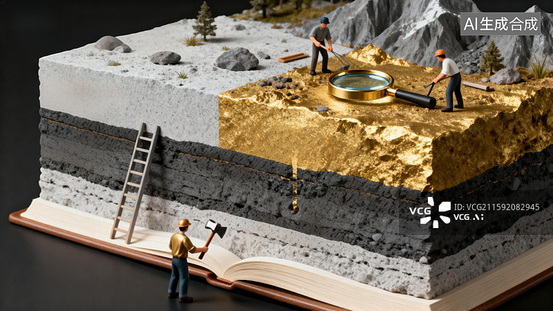 【AI数字艺术】书页上的地质勘探场景图片素材