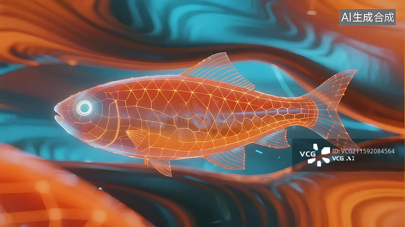 【AI数字艺术】透明鱼在流动背景中游动图片素材