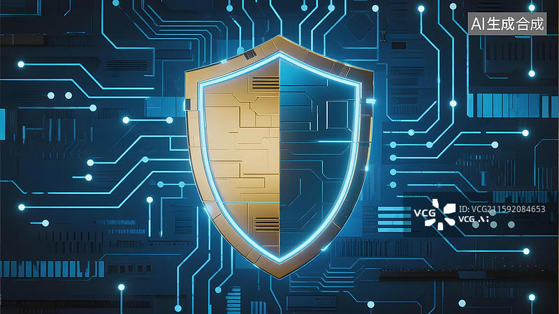 【AI数字艺术】科技防护盾牌电路背景图片素材
