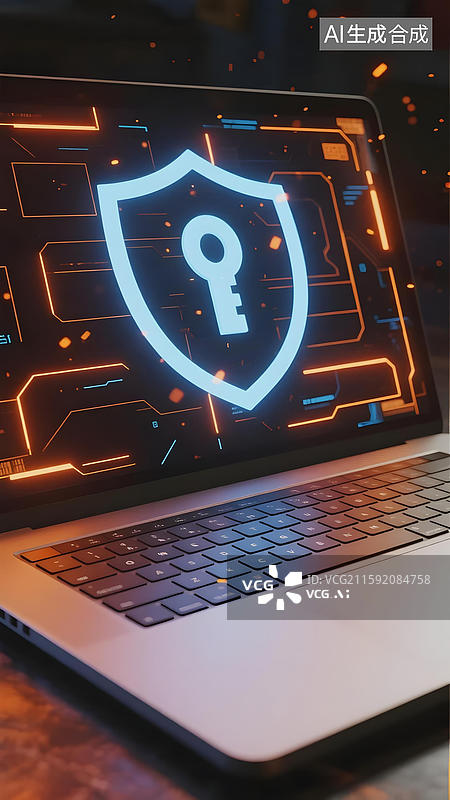 【AI数字艺术】笔记本电脑显示安全防护界面图片素材