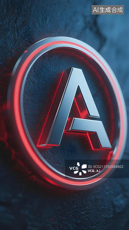 【AI数字艺术】发光红色边框的金属字母A图片素材