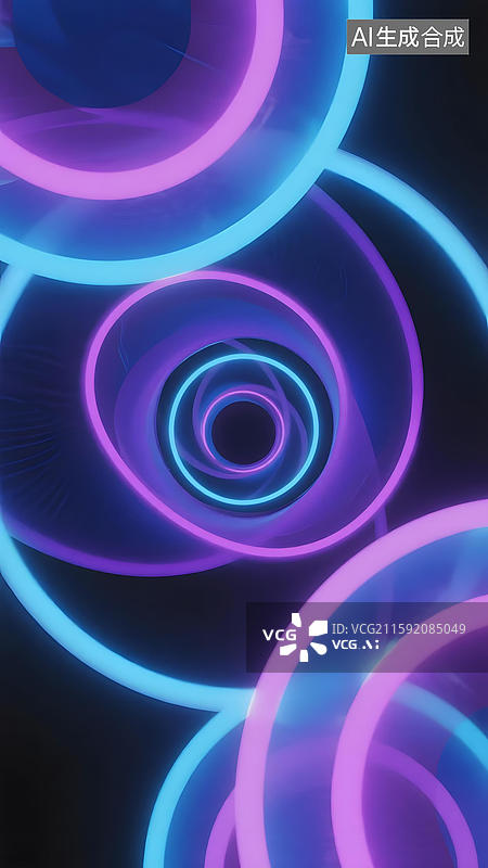 【AI数字艺术】霓虹光圈抽象图案图片素材