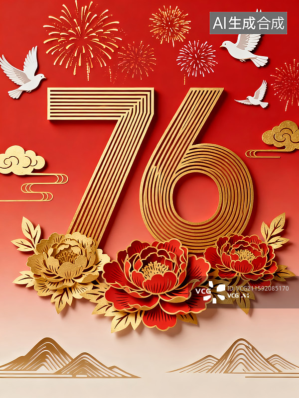 【AI数字艺术】庆祝第76个周年纪念日图片素材
