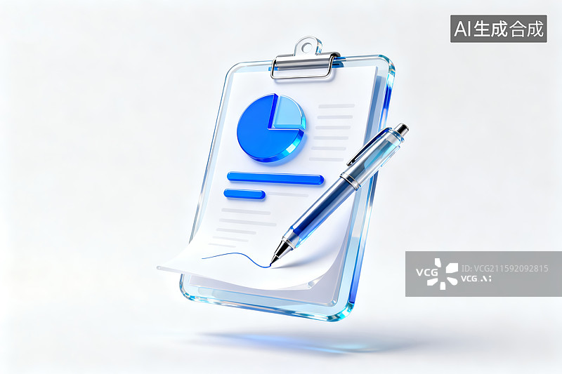 【AI数字艺术】透明剪贴板与数据分析文档图片素材