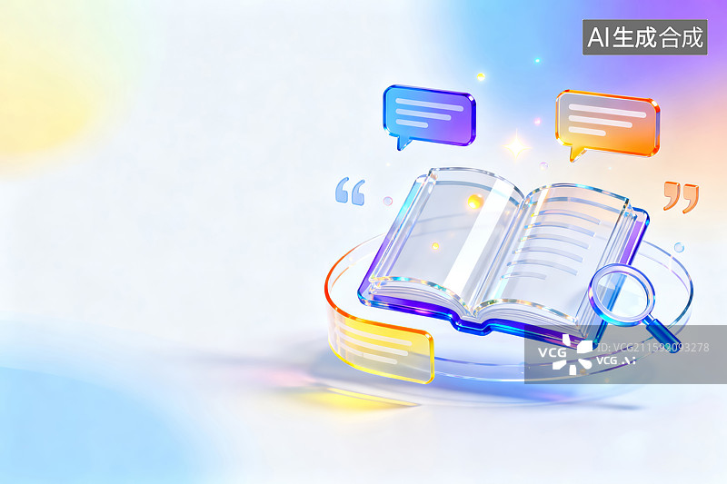 【AI数字艺术】透明书本与放大镜图片素材