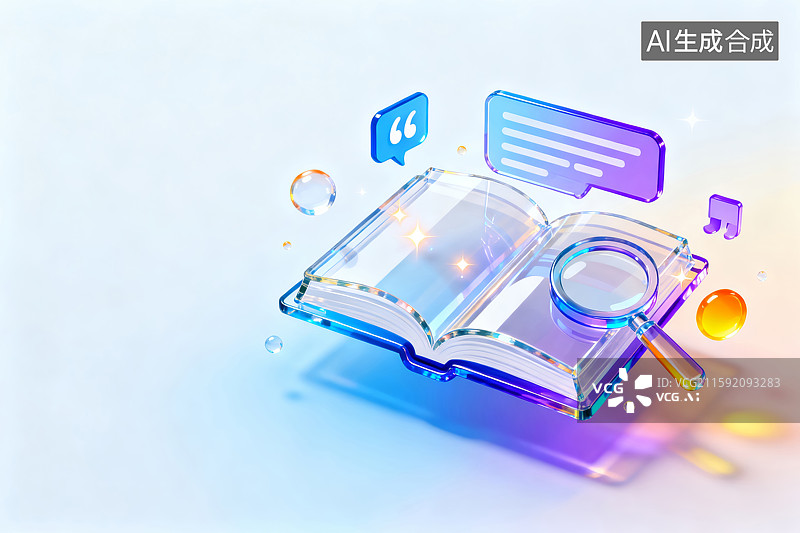 【AI数字艺术】透明书本与放大镜图片素材