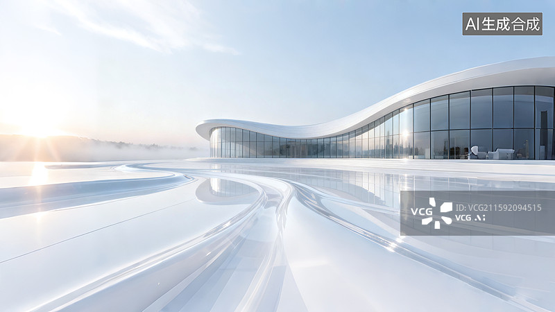 【AI数字艺术】未来科技感建筑，曲面建筑，汽车广告背景图图片素材