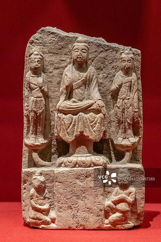 陕西省西安碑林博物馆王仁静造阿弥陀佛像唐代618-907年1963年陕西潼关县老虎城村出土图片素材