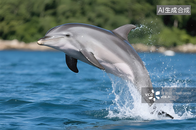 【AI数字艺术】海豚跃出水面的瞬间图片素材