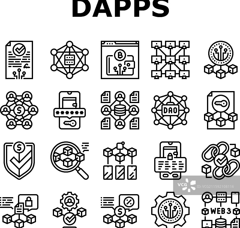 去中心化应用程序（DApps）图标集图片素材
