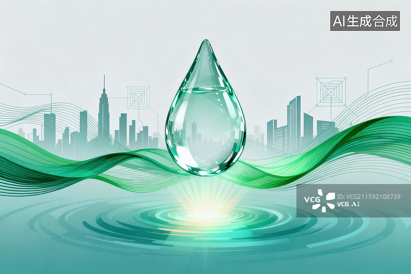 【AI数字艺术】城市景观中的可持续水滴图片素材