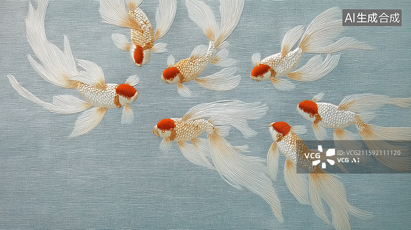 【AI数字艺术】白色金鱼在水中游动图片素材