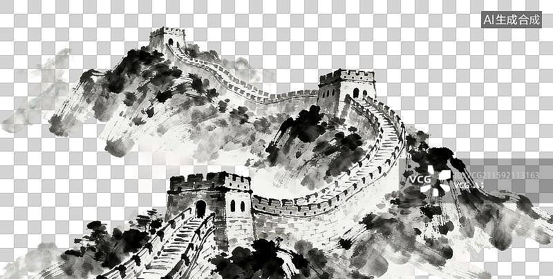 【AI数字艺术】长城免抠图插画图片素材