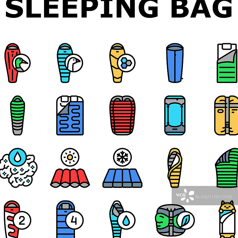 睡袋露营徒步图标集图片素材