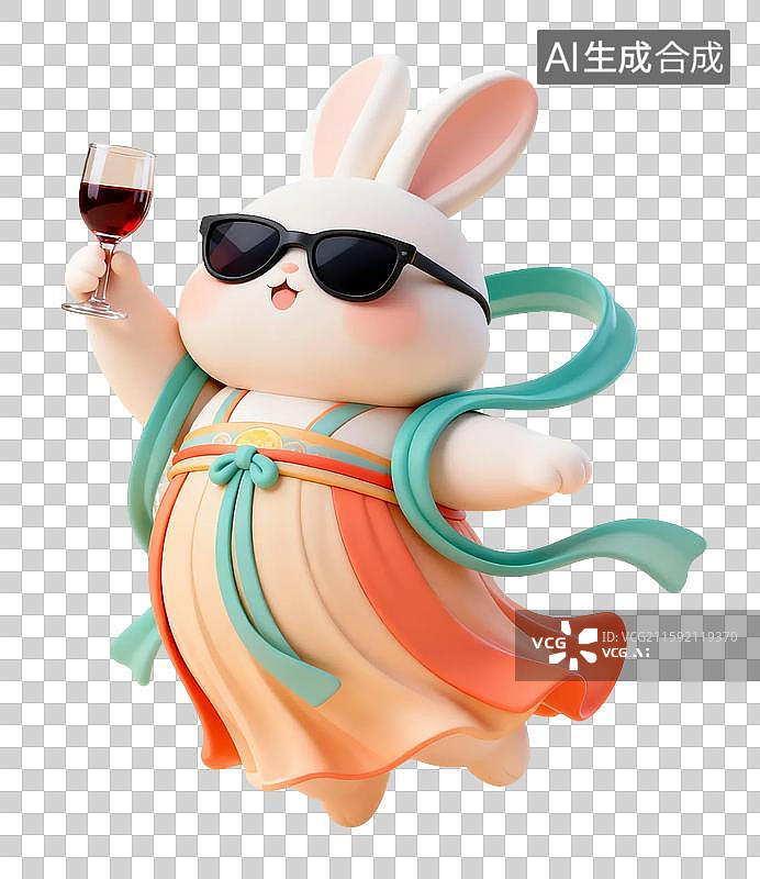 【AI数字艺术】中秋节嫦娥造型的小白兔喝桂花酒卡通3D风格免抠元素图片素材
