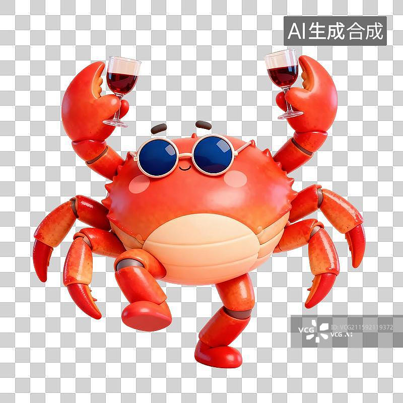 【AI数字艺术】中秋节拿着酒杯跳舞的螃蟹卡通3D风格免抠元素图片素材