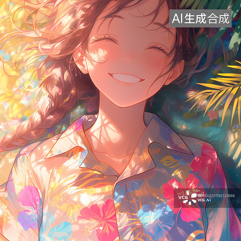 【AI数字艺术】夏威夷风格卡通女孩插画图片素材