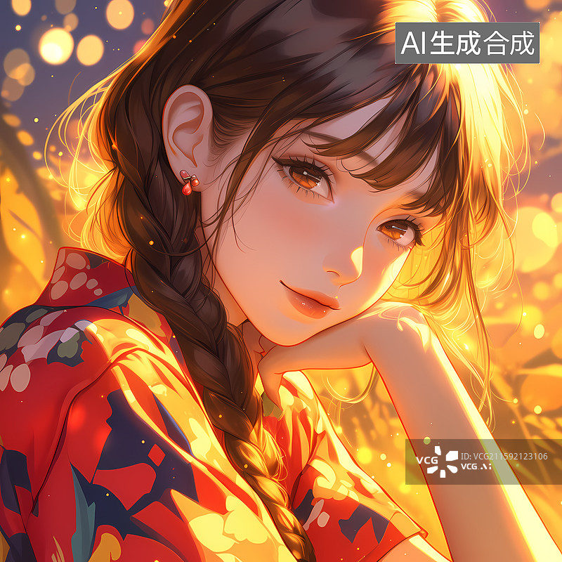 【AI数字艺术】夏威夷风格卡通女孩插画图片素材