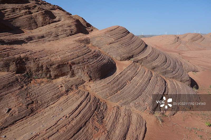 陕西省陕北榆林市靖边县龙洲乡闫家寨：靖边波浪谷红砂岩龙洲丹霞图片素材