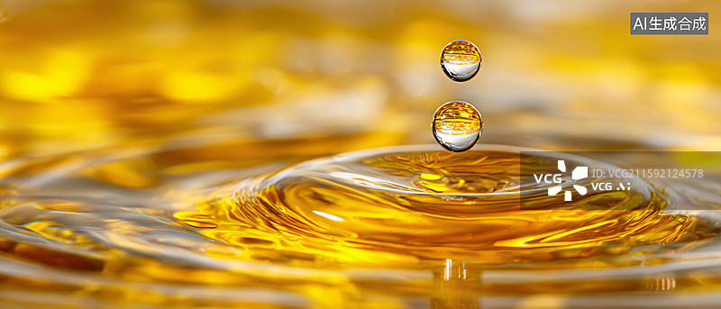 【AI数字艺术】金色液滴的涟漪图片素材