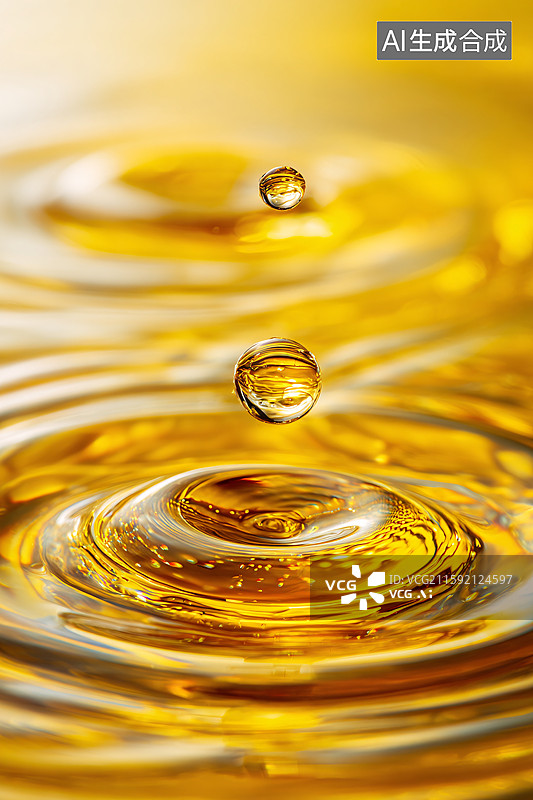 【AI数字艺术】金色液滴的涟漪图片素材