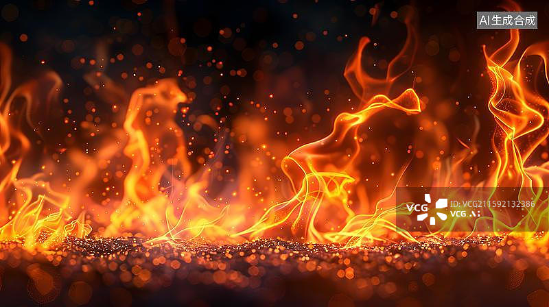 【AI数字艺术】火焰的舞蹈 燃烧的激情  黑色背景下熊熊燃烧的火焰  黑色背景上炽热的火焰纹理图片素材